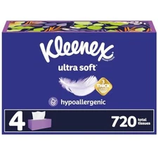 Kleenex Ultra Soft Facial Tissues 180 Count Pack of 4 Hypoallergenic Boxes