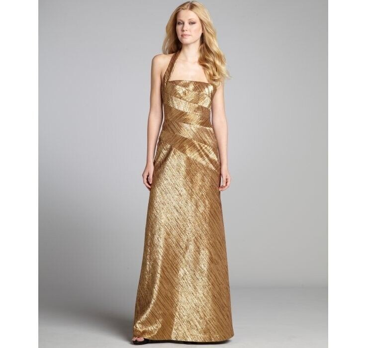 gold halter dresses formal Gold Shimmer Halter Sheer Mermaid Horsehair Prom Dress