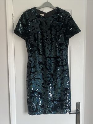 MONSOON SOFIA SEQUIN DRESS BLACK VELVET GREEN SPARKLE MINI 10 | eBay UK