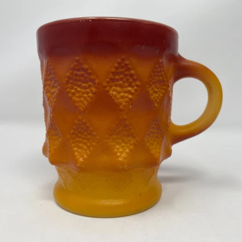 Vintage Anchor Hocking Fire King Orange Ombre Kimberly Diamond Coffee Mug Cup