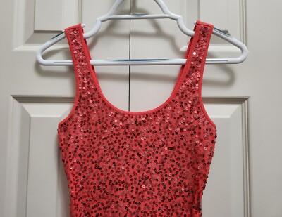 Women's Express Scoop Neck Fully Sequined Coral Red Fitted Tank