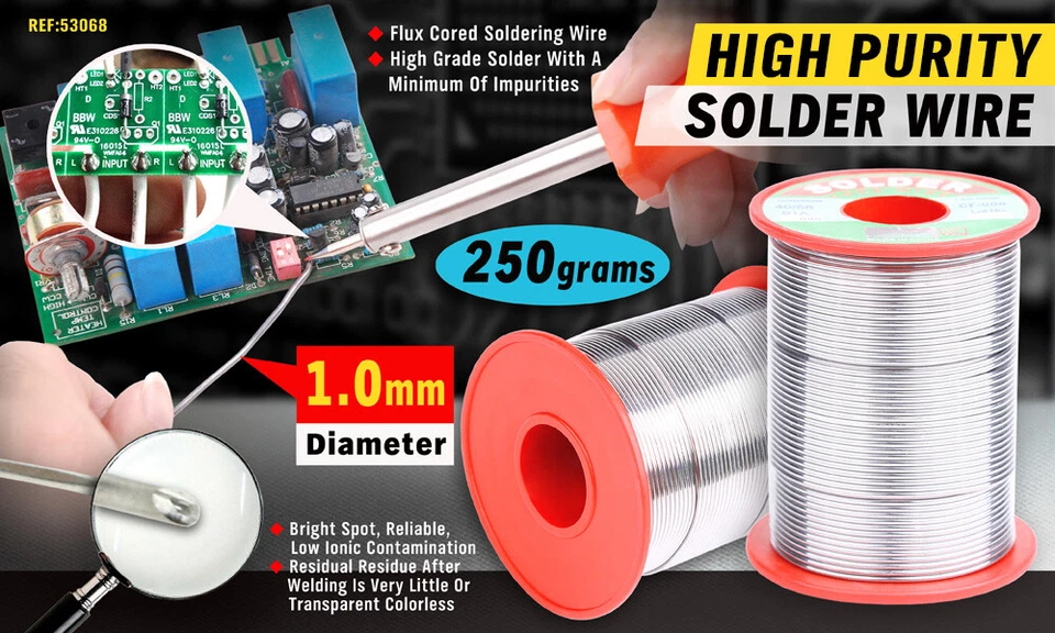 1.0mm Tin Lead Solder Wire Rosin Core Soldering 2.5% Flux Reel 250 gram 40/60 - image 2 of 4