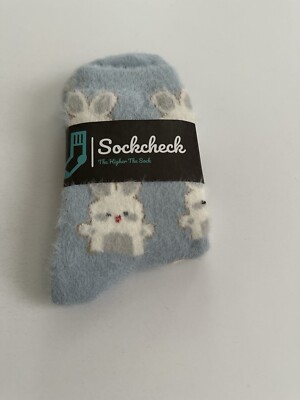 Bunnies Blue Fuzzy Crew Socks for Women Cute Socks Novelty Socks Fun Socks