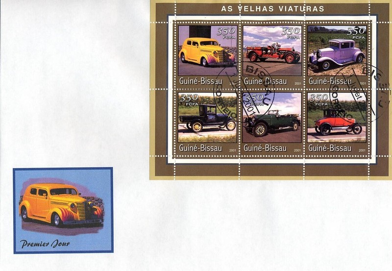 Guinea-Bissau Fire / FDC w/ 6 stamps depicting historic vehicles 