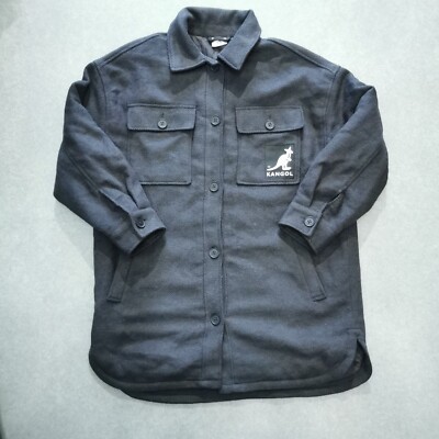 H&M x Kangol Jacke Herren S anthrazit schwarz Oversized Twill Hemd Overshirt Shacket