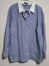 Chaps Men's 3X Long-Sleeve Button-Up Blue & Wht Striped Collared Dress Shirt