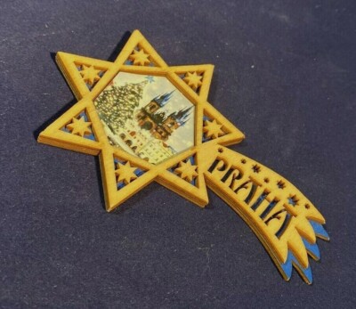 Wooden ''Carved'' Shooting Star MAGNET- St. Vitus Cathedral Prague, Czech