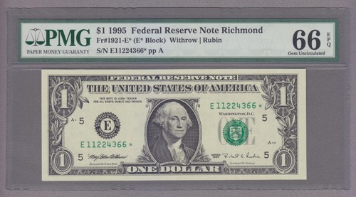 COLLECTORS ITEM #21 - STAR NOTE $1 - 11224366 - FR#1921-E* PMG 66 - evTT762 - 第 1/2 張圖片