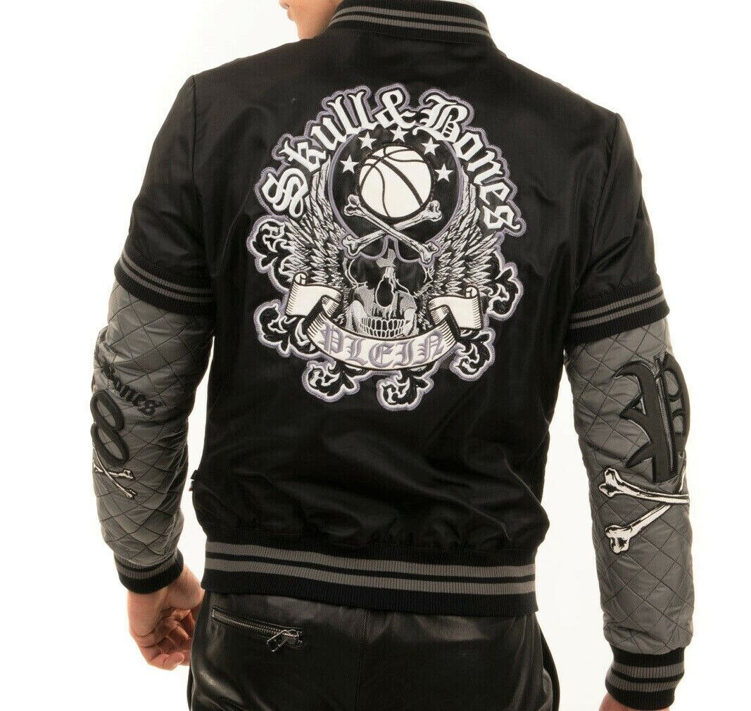 RRP $1550 PHILIPP PLEIN SKULL BONES Bomber Jacket Size L LIMITED EDITION  Patched