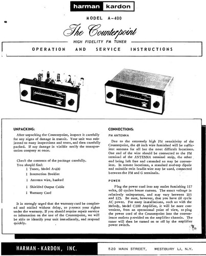 Harman Kardon A-400 Receiver Owners 