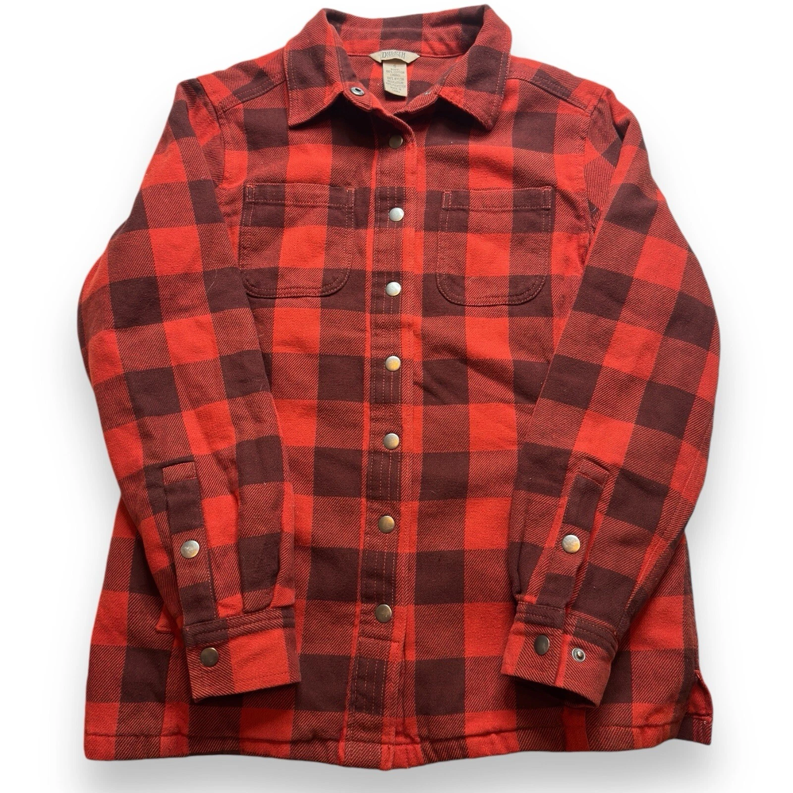 Duluth Trading Fleece Lined Snap Front Red Plaid Flannel Shacket Shirt Men Small