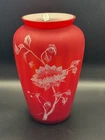 Fenton Red Cased Glass Vase With Hang Painted Sunflower #2/1500