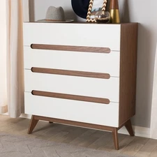 Baxton Studio Calypso Mid-Century Modern White and Walnut Wood 4-Drawer Storage 