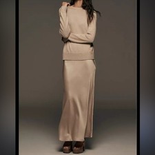 ASTR The Label Helene Long-Sleeve Twofer Maxi Dress Tan NEW Size Small Tan