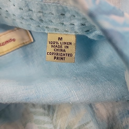 Tommy Bahama Hawaiihemd Herren mittelblau geblümt 100% Leinen Button Down - Bild 9 von 15