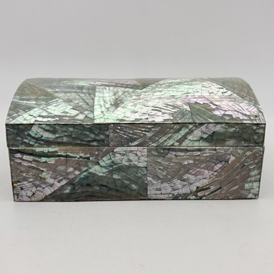Vintage Rosas Crackled Abalone Shell Trinket Or Jewelry Box 6 In Long 4 In Wide