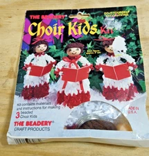 The Beadery CHRISTMAS CHOIR KIDS Vintage Bead  Ornament Craft KIT Make 3 NOS USA