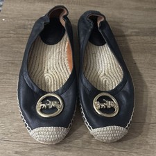 COACH Women's Flats Size 7.5 Shoes Clara Leather Ballet Black Gold G4839 EUC
