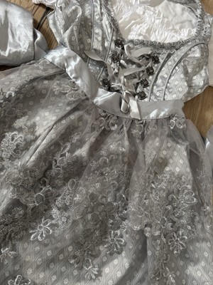 Neu Mit Etikett Dirndl Oktoberfest Kleid Bluse Schürze Grau Silber L 40