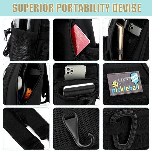 Pickleball Bag, Tactical Pickleball Backpack for Women Men, Adjustable Sling ... - Picture 5 of 7