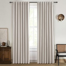 Boho Style Blackout Curtains, 84 Inch 2 Panel Linen Blend, Grey