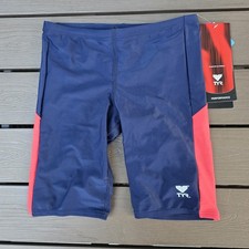 TYR Youth Boy's Tyreeco Nylon Red/navy Splice Swimsuit Jammer Sz 26 NEW