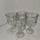 Vintage Anchor Hocking Savannah Clear Glass Goblets Set of 4 Floral Etched 16oz