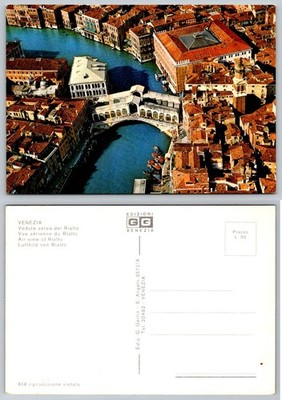 Vintage Venice Italy Rialto Bridge Grand Canal Aerial View Postcard