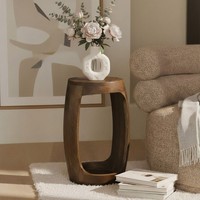 Beistelltisch Mango Massivholz Rund 30Cm Couchtisch Mit Fach Wohnzimmertisch