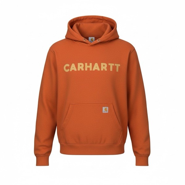 Carhartt Hoodie Jumper Women's Small Orange Relaxed Fit Midweight Logo Graphic