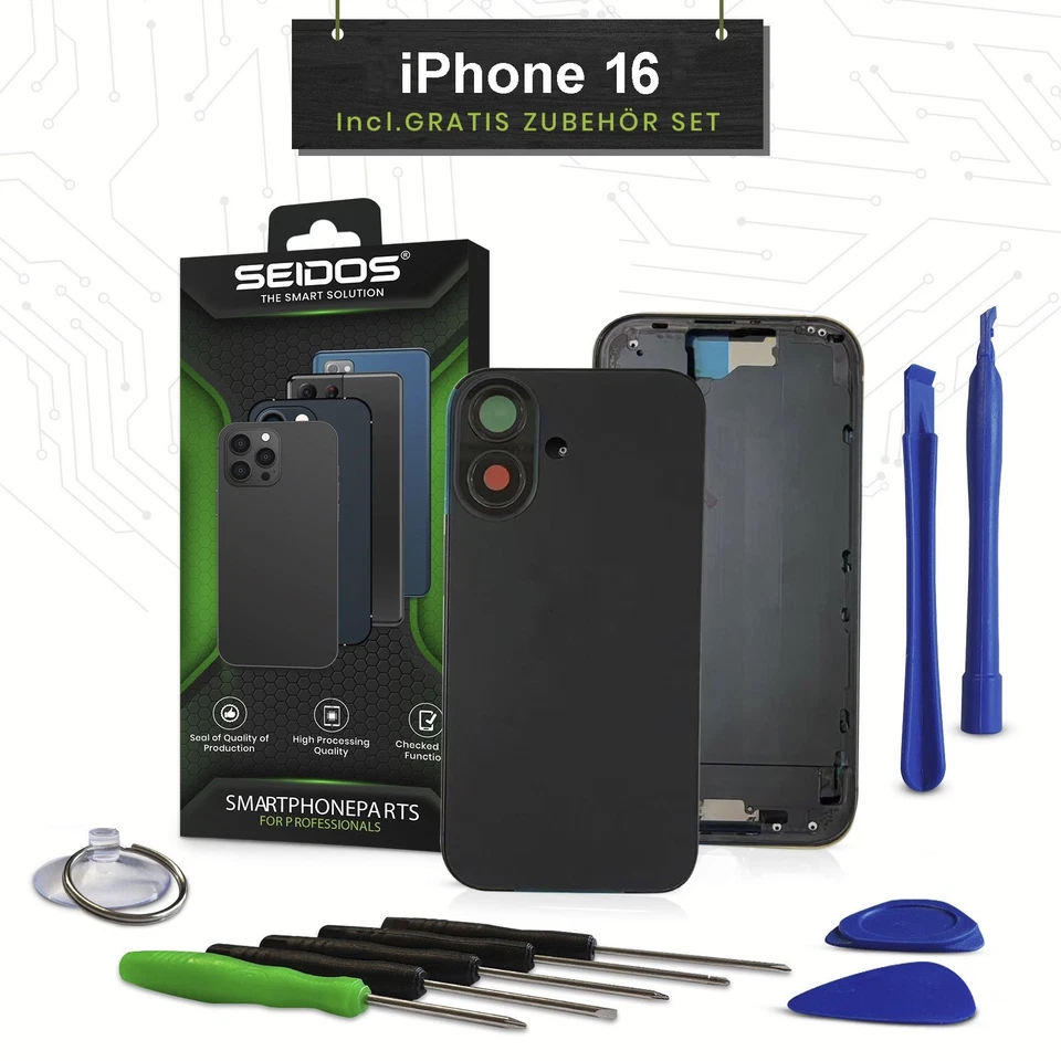 Backcover für iPhone 16 Gehäuse Rückseite Glas Frame Housing - alle Farben NEU!