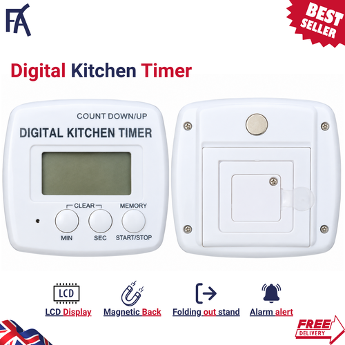 Digital Kitchen Timer Countdown Up Alarm Magnetic Back Cooking Baking ...