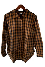 Joan Rivers Buffalo Check Boyfriend Shirt w Tulip Back Detail Gngr/Blk
