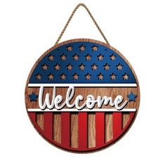 4th of July Wooden Welcome Sign 3D Patriotic Door Wall Decoration Star Stripe