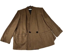 VTG 1980's Houndstooth Womens Double Breasted Blazer Jacket Kasper II Brown 24W