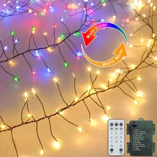 Dual Color Cluster Fairy Lights Battery Operated, 10Ft 200 LED Dark Green Copper