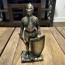 Crusader Knight with Sword and Cross Shield Statue Figurine 7 Inch