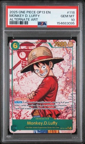 3095 Monkey D. Luffy 2025 One Piece Carrying On His Will OP13-118 Alt Art PSA 10