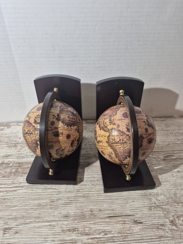 Vintage Old World Globe Book Ends Wood Rotating - Bild 6 von 7