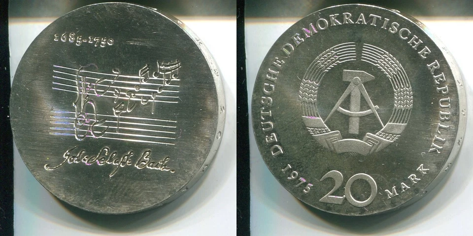 DDR 1975 - 20 Mark Probe in Silber, stgl. - BACHPROBE vertiefte Inschrift - Bild 1 von 1