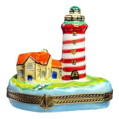 Vintage Atelier de Limoges Peint Main Hand Painted Lighthouse Box France 1980s
