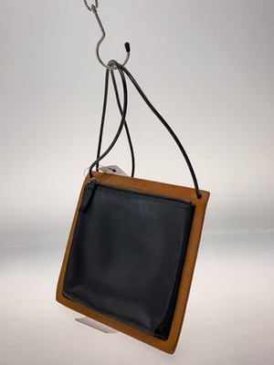 Building Block Square Shoulder Bag Purse Leather Brown Black USED Good Condition