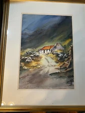 Carrie O'Quinn "Rural Home Landscape Scene" Watercolor Painting - Signed/Framed