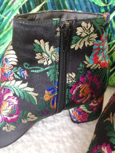 Vero Moda Bordado Brocado Floral Negro Botines Gamuza Forrado UK5 EU38 ¡NUEVO! - Imagen 5 de 9