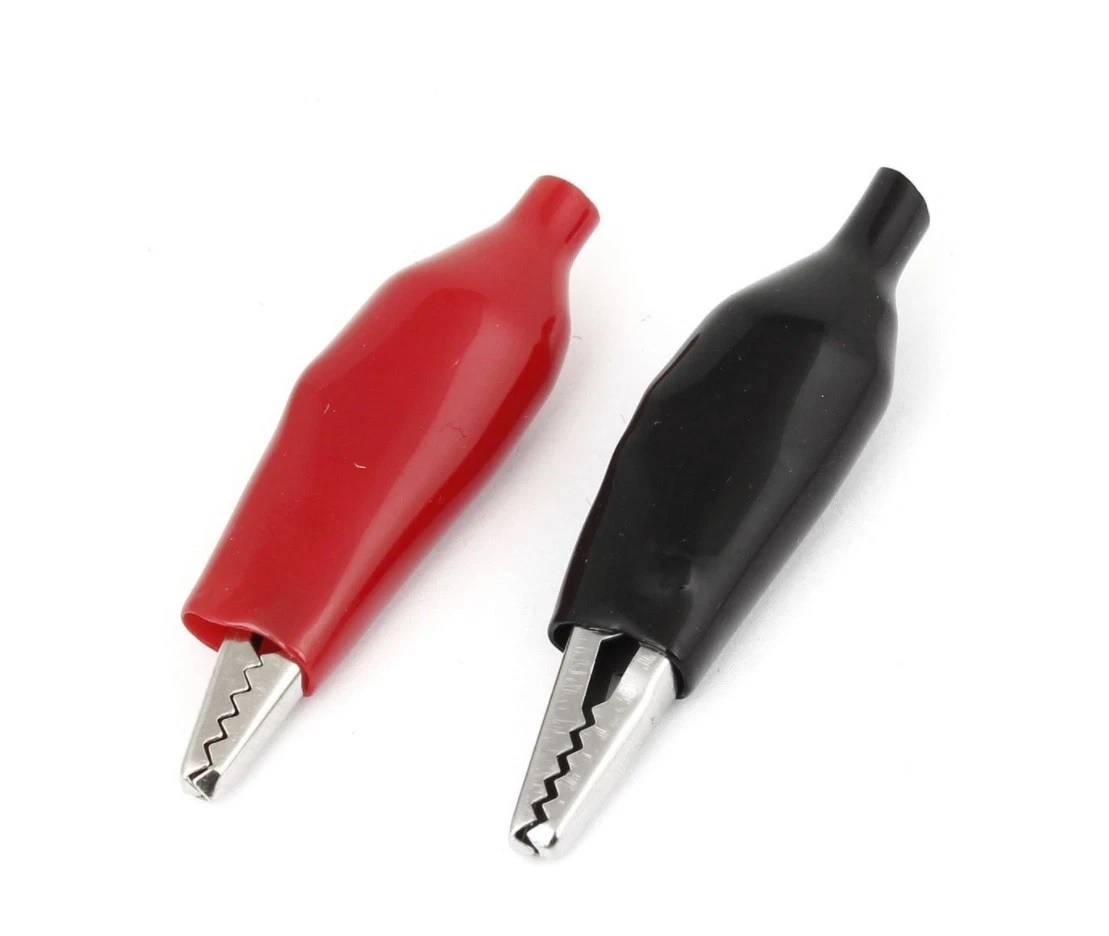 Morsetti A Coccodrillo In Metallo, 2 Pezzi, Rosso E Nero, Pinze A Molla Per Test Elettrici E Batteria Auto, Lunghezza 7 Cm, Isolati E Robusti