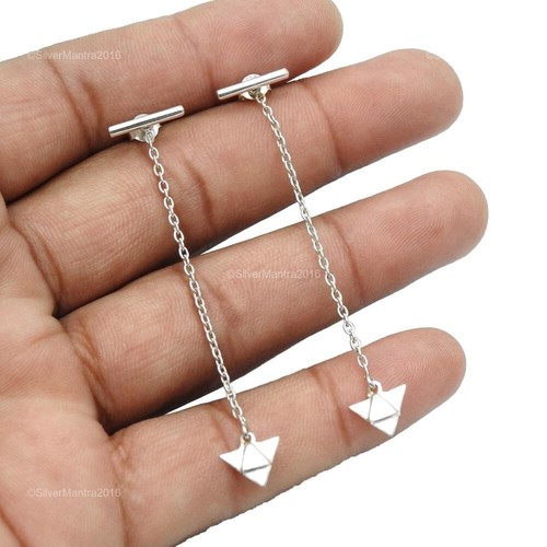 Handmade Indian Jewellery 925 Solid Sterling Silver Dangle Earrings F60 - Picture 4 of 8