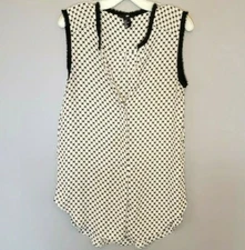 H&M Women's Tunic Size 8 Black & White Sleeveless V Neck Blouse Top