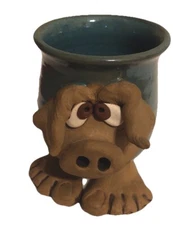 3D Face Studio Pottery Pig Coffee Cup Feet Mug Humorous Anthropomorphic Folk Art