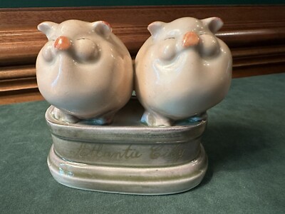GERMANY 2 PLUMP PINK PIGS ON PLATFORM, ATLANTIC CITY SOUVENIR, FAIRING, 4.25'' W