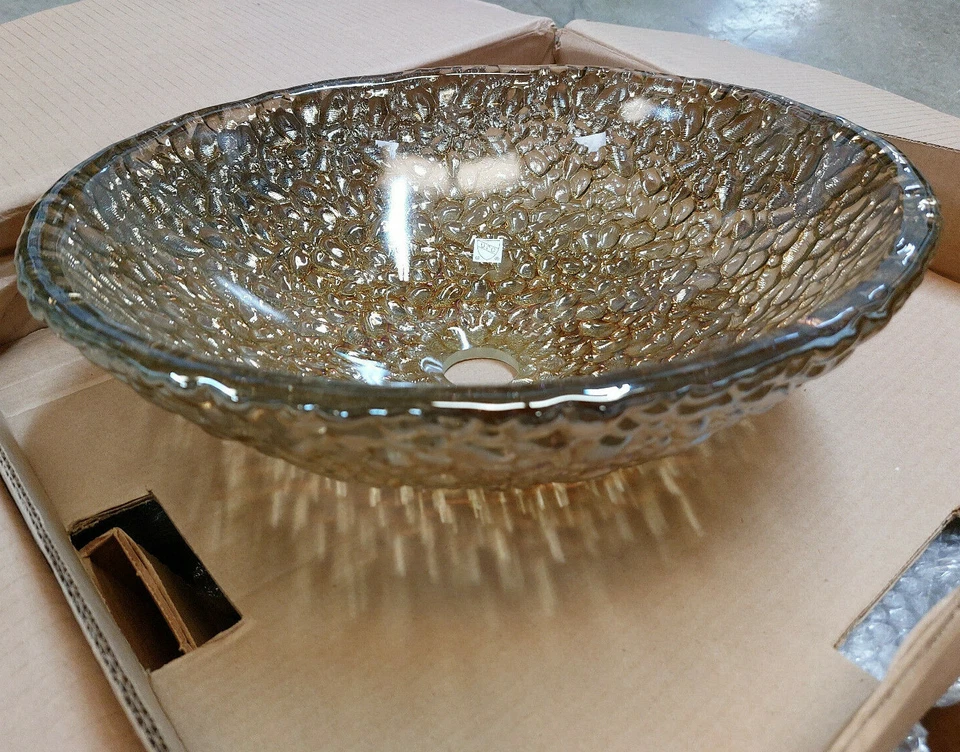 Fregadero de baño Oceana 005-303-201 vaso de guijarros de vidrio verde mar reflejos 16" Foto 4 de 4